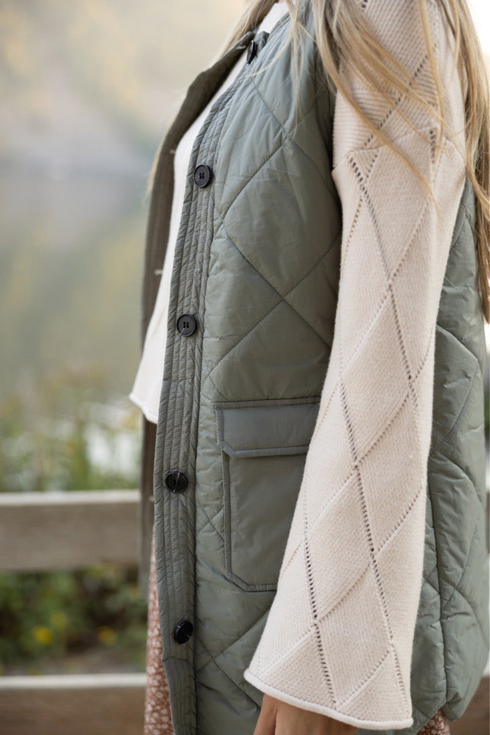 Long jacket jacket grass green with pockets