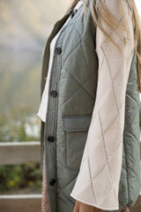 Long jacket jacket grass green with pockets