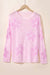 Pull rose clair à épaules tombantes en tricot ajouré à grandes fleurs