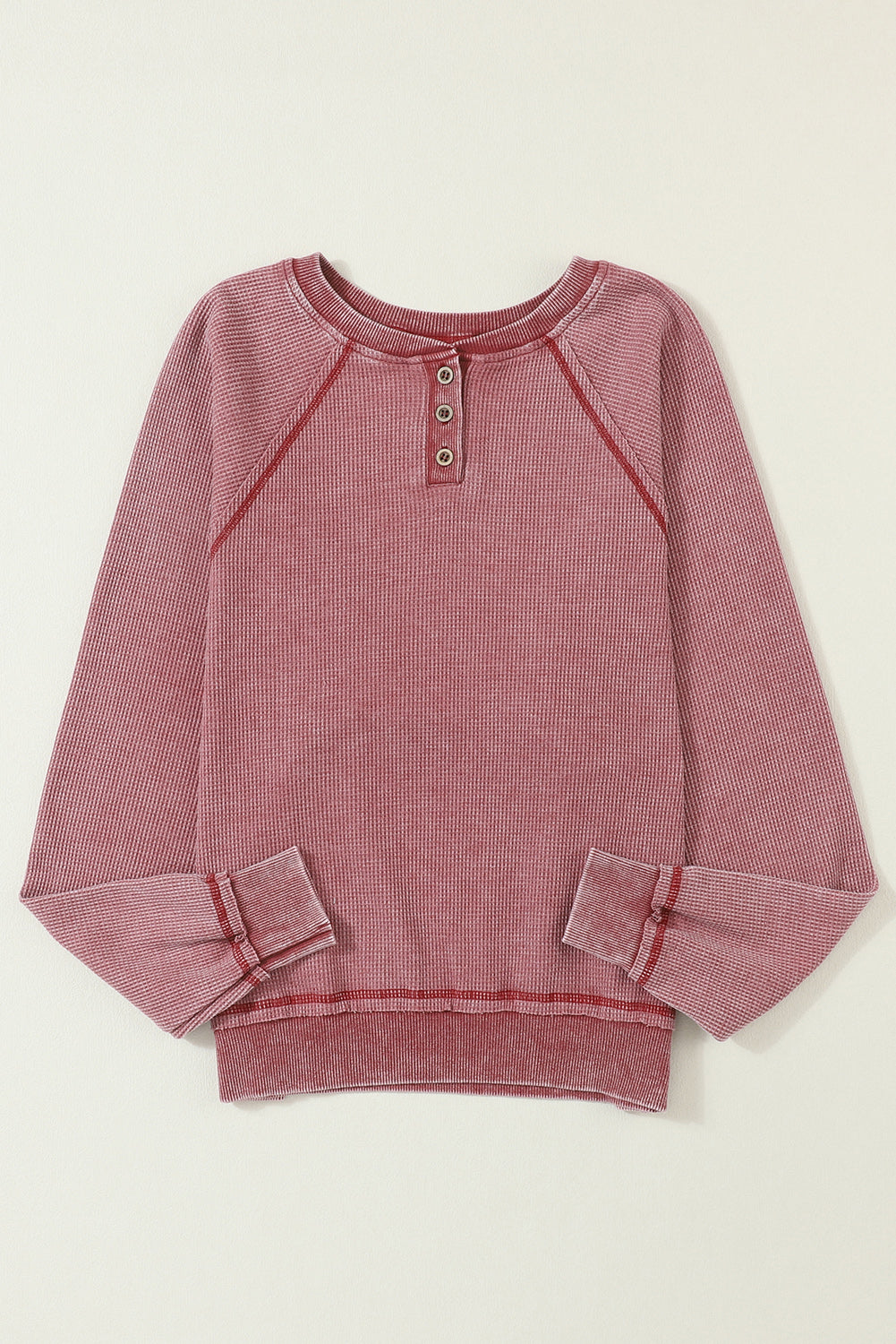 Sweat Henley à manches raglan en tricot gaufré rouge vif