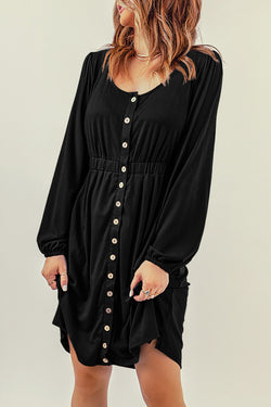 Black high waist buttoned long sleeve dress