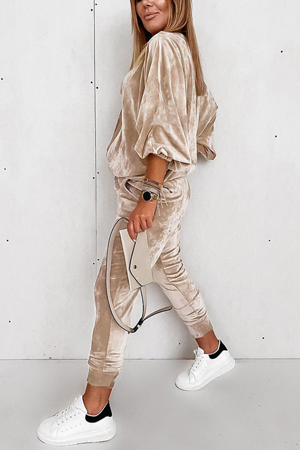 Parchment Velvet Zip-Up Top and Joggers Two-Piece Set