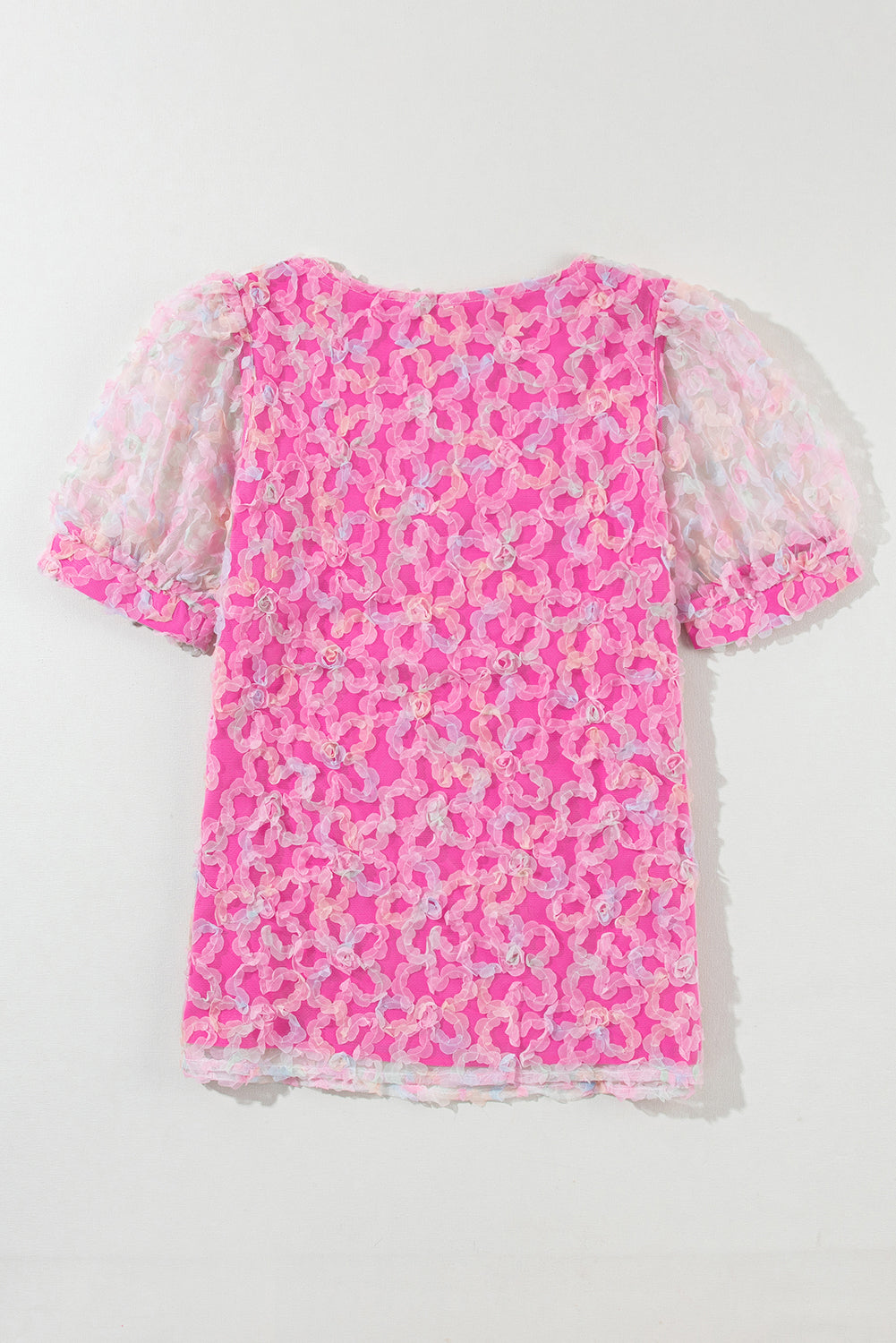 Blusa de manga de hojaldre corta de malla floral de Bonbon