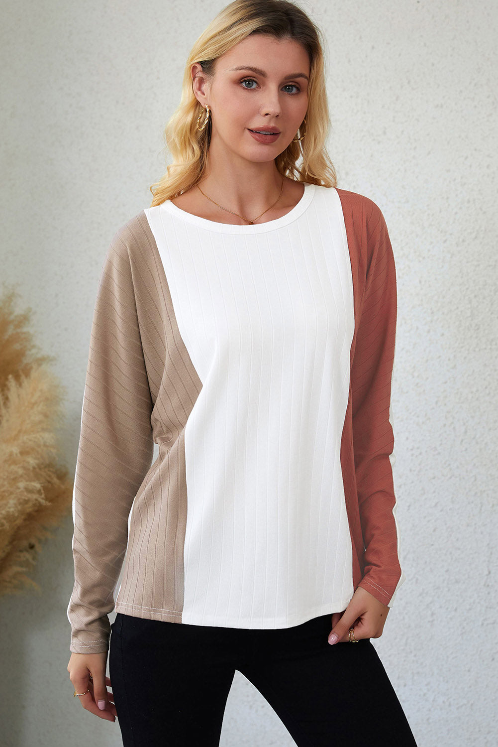 Top de punto Dolman color block albaricoque