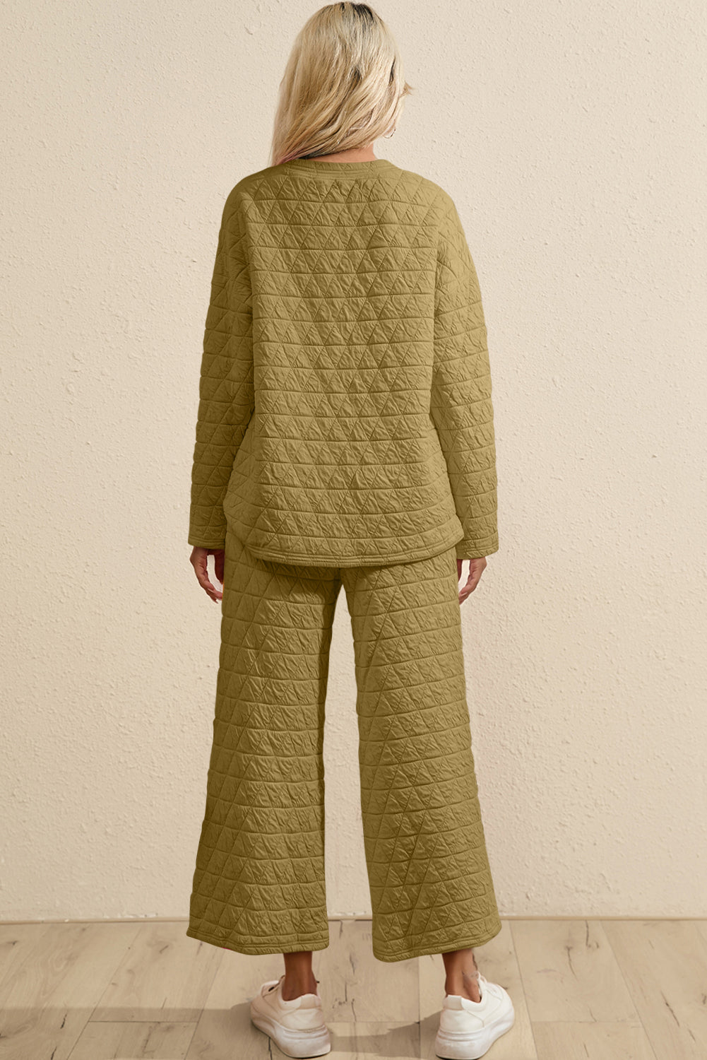 Plain Sage Green Quilted Sweater and Pants Outfit