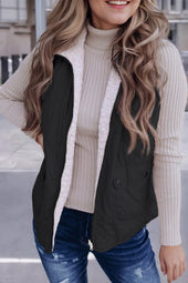 Black fleece-lined zipped quilted vest coat