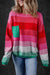 Pull shoulder sweater and knitted pink pocket pocket with pink stripes