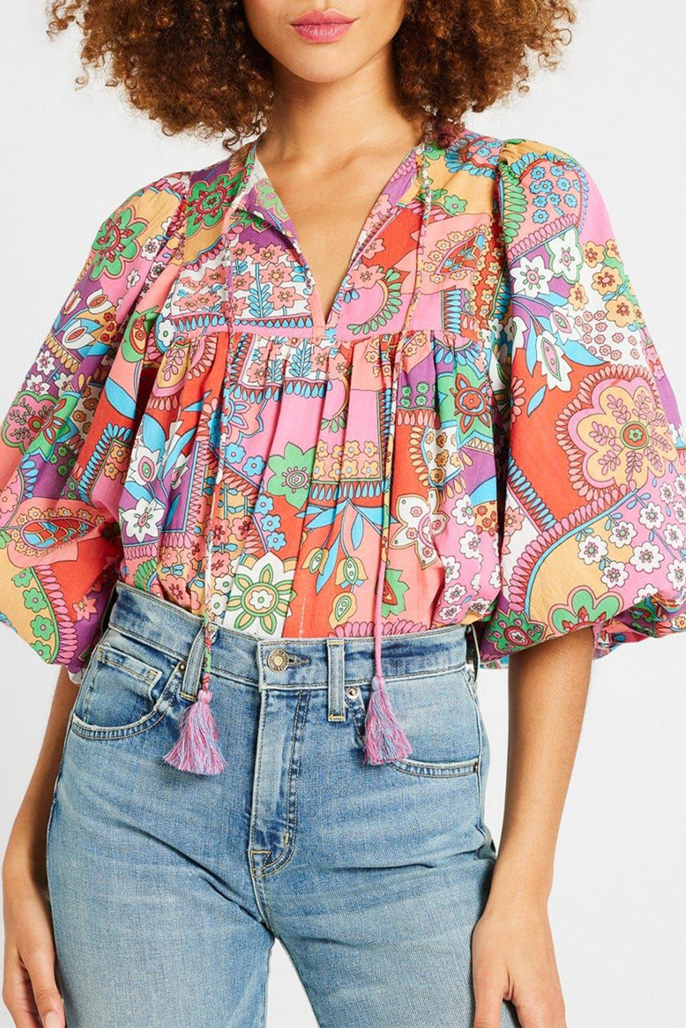 Chemisier plissé multicolore à manches bouffantes *-A WOMAN WE LOVE