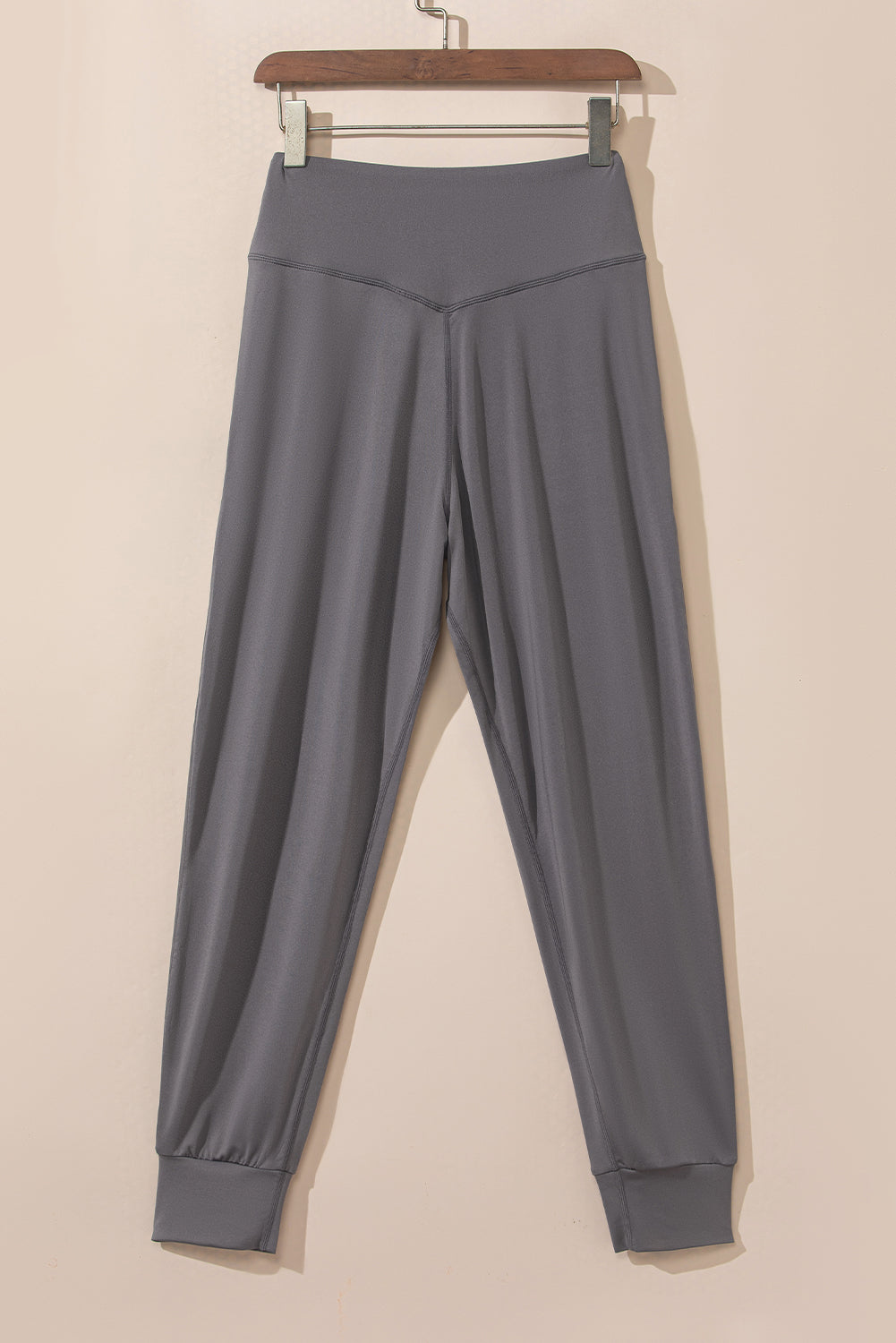 Pantalon de jogging taille haute avec poches et coutures apparentes gris moyen