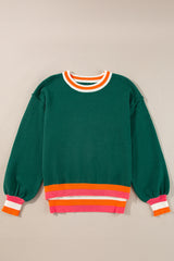 Pull à épaules tombantes et bordure rayée color block vert noirâtre