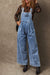 Light Blue Wide Leg Denim Overalls with Buttoned Straps