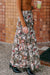 Long high waist skirt with brown floral print