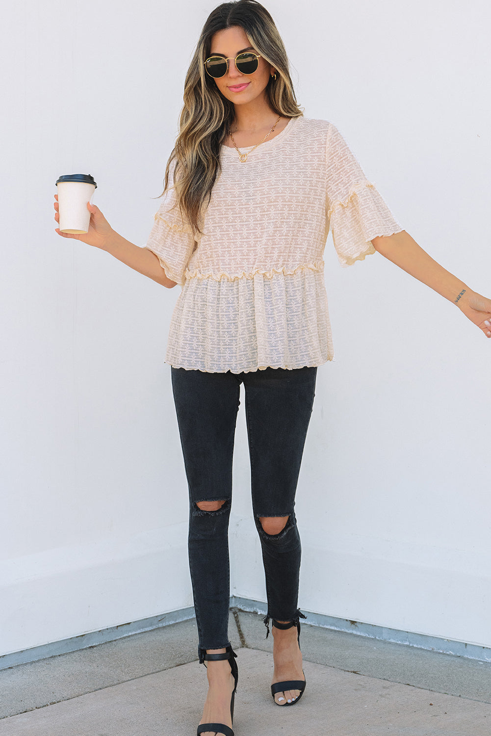 Beige blouse with short sleeves *