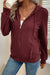 Dahlia Red Ribbed Drawstring Hoodie with Zip Front