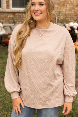 Parchment Plus Size Drop Shoulder Crew Neck Textured Sweatshirt