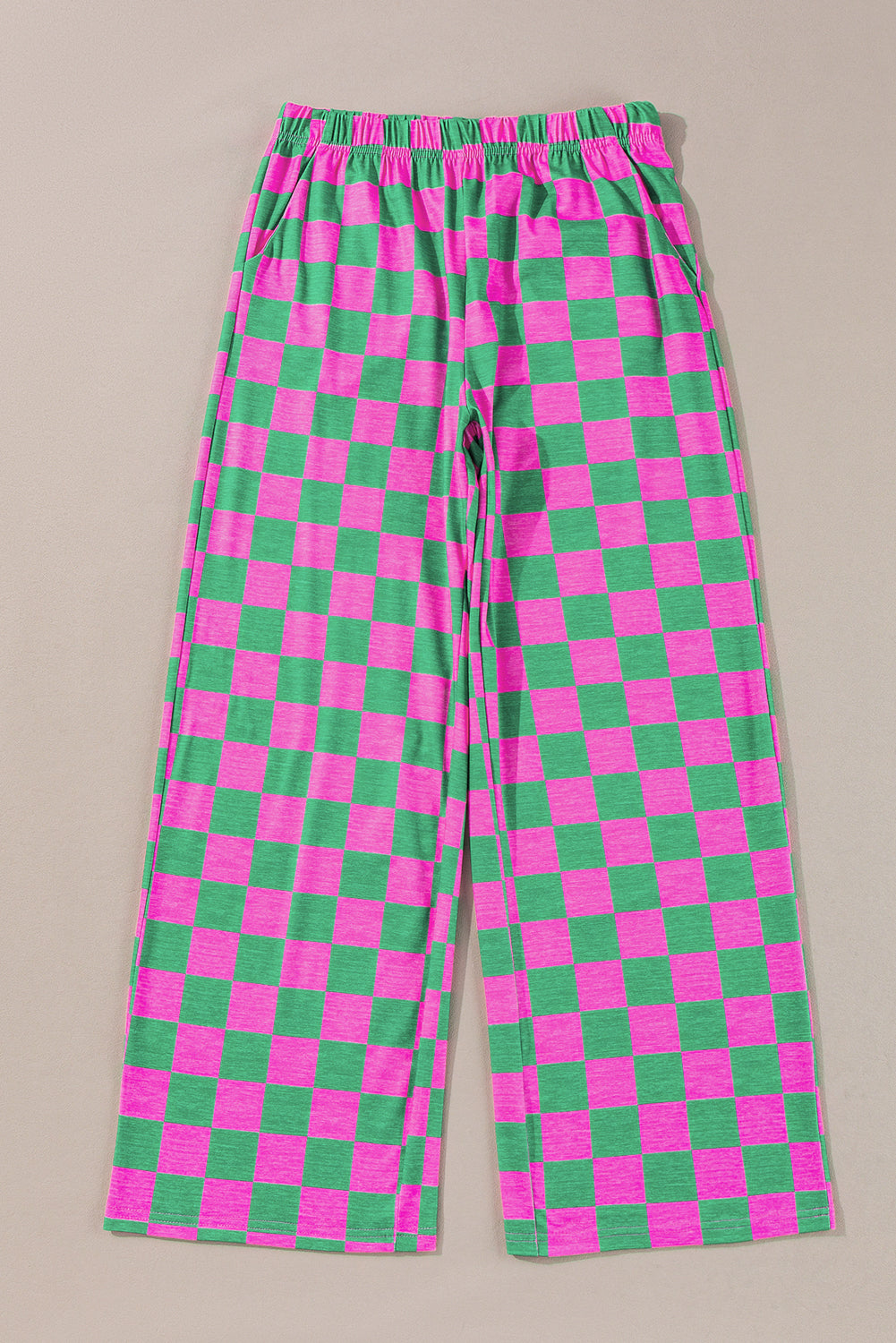 Green 2-Tone Checked Print High Waist Wide Leg Pants