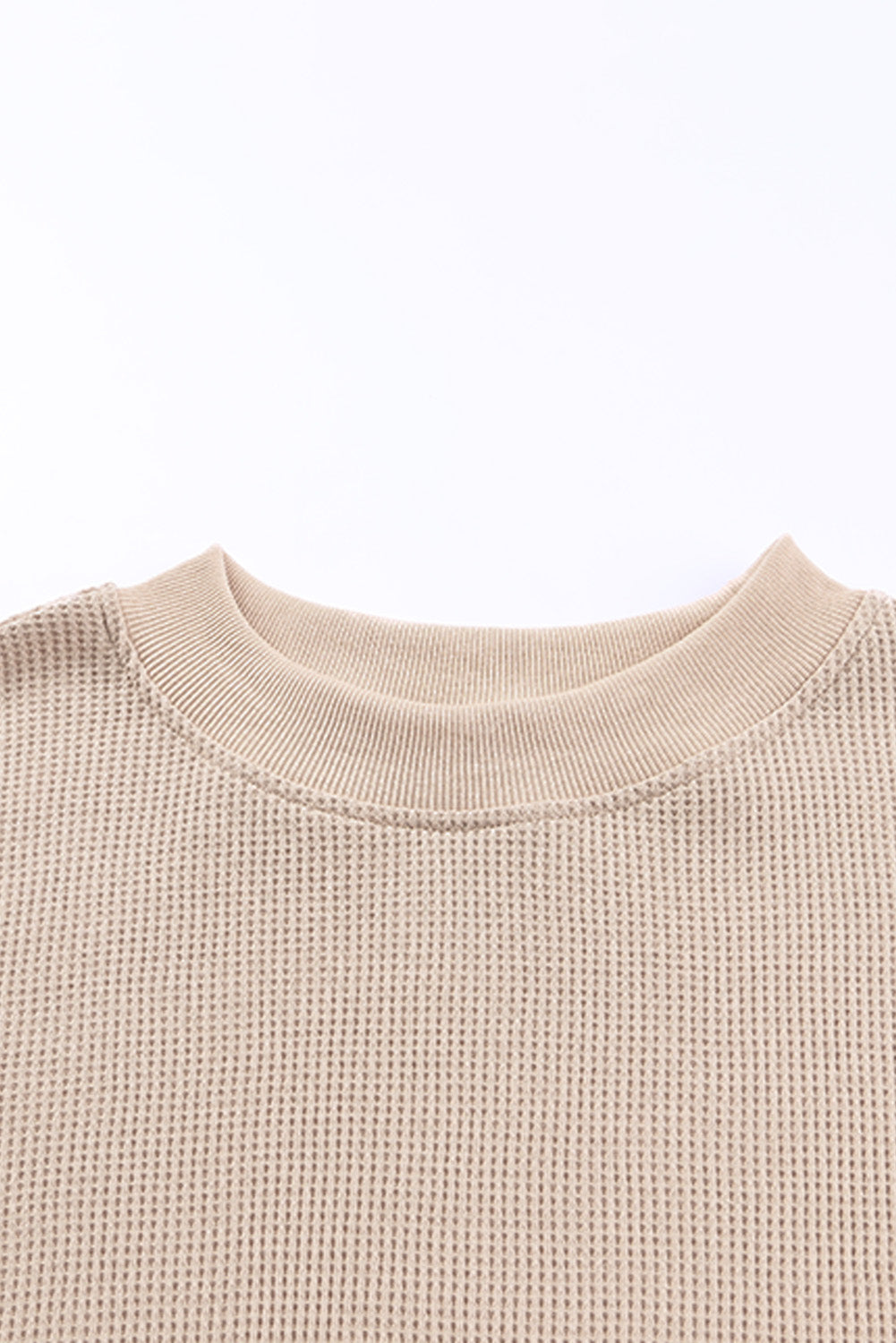 Apricot Crew Neck Ribbed Trim Waffle Knit Top