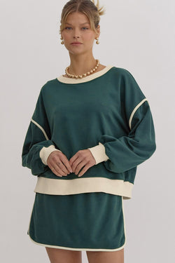 Evergreen -colored contrasting sweater set *