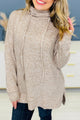 Apricot Long Sleeve Cowl Neck Drawstring Split Top