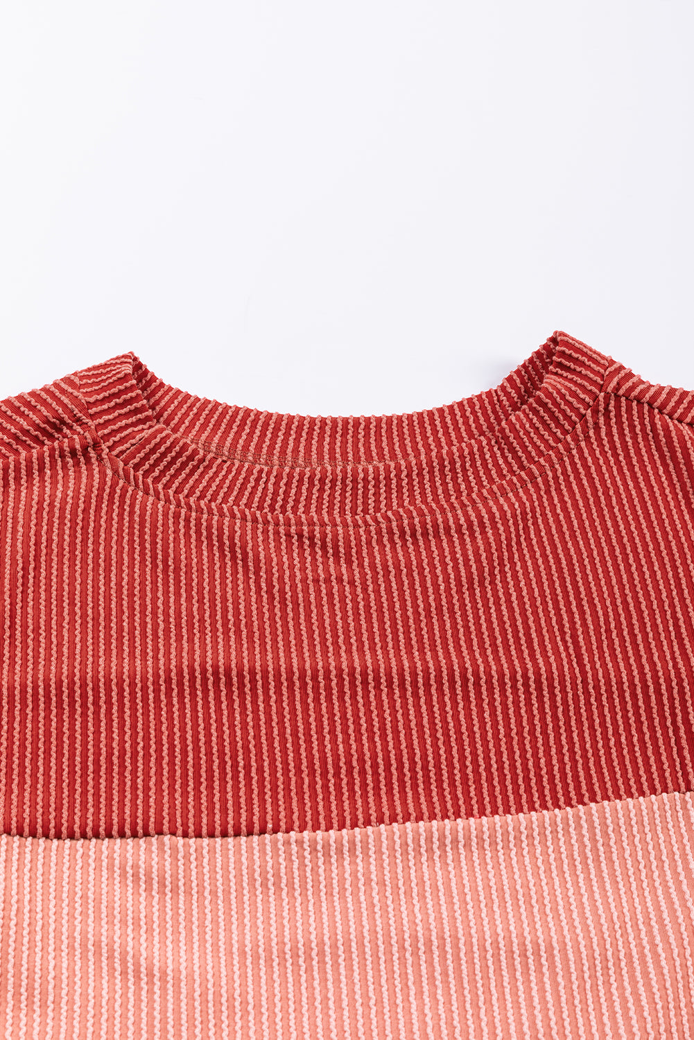 Fiery Red Color Block Long Sleeve Ribbed Loose Top