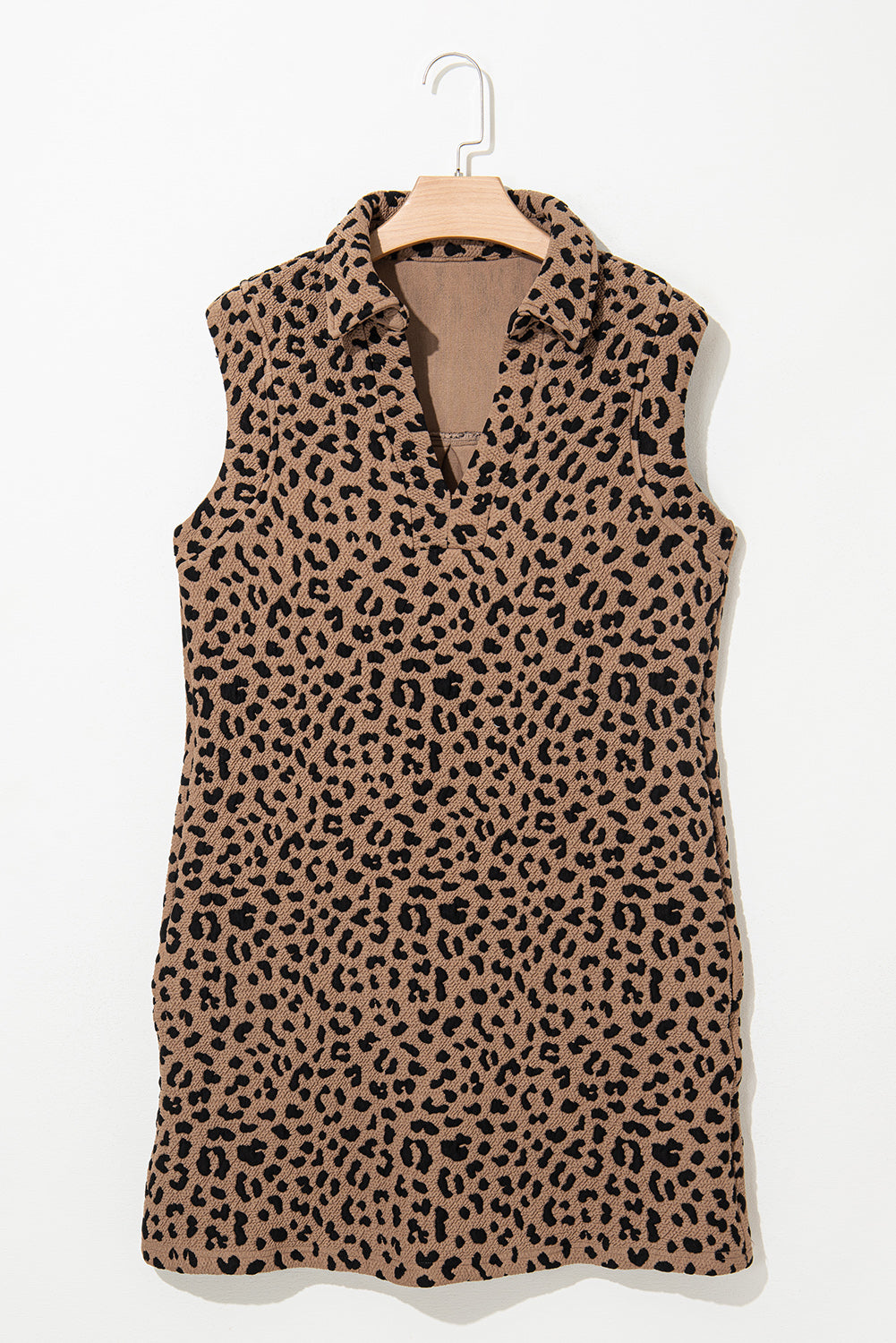 Khaki Leopard Print V-Neck Sleeveless Mini Dress