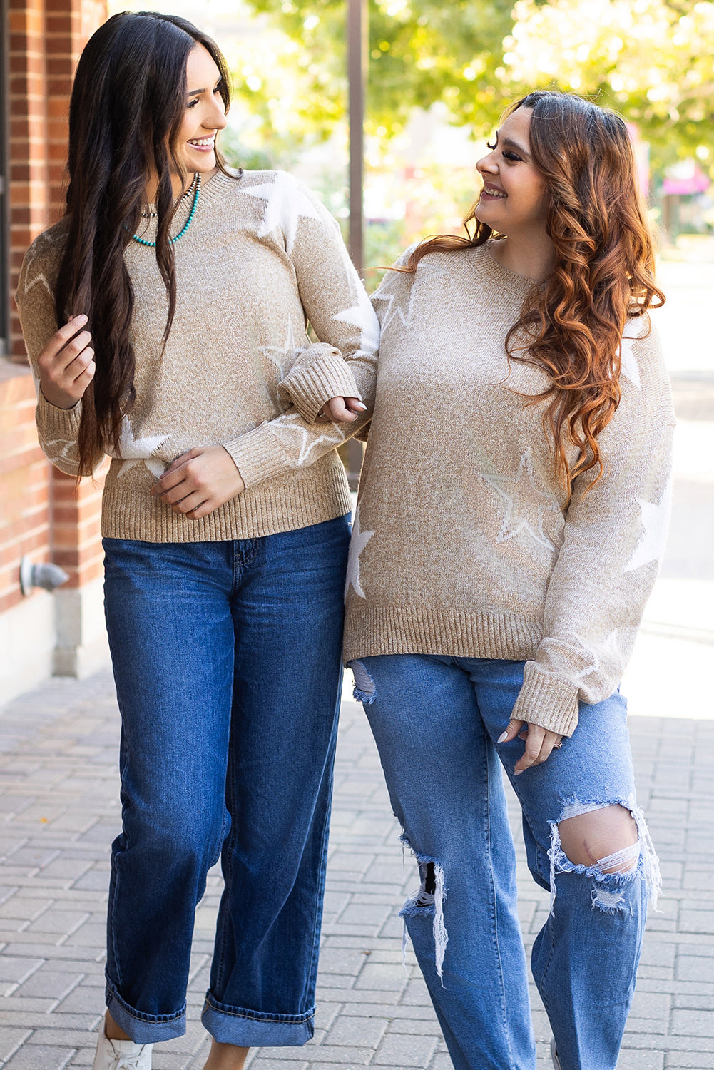 Khaki Star Patten Drop Should Plus Size Sweater