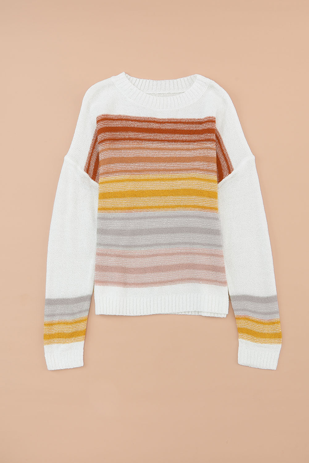 Multicolor -Streifen -Langarmpullover runden Nackenpullover