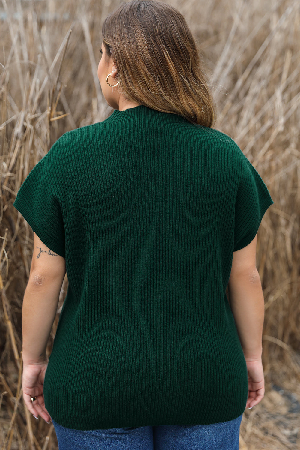 Giungla verde plus size per il petto finto tasca corta maglione