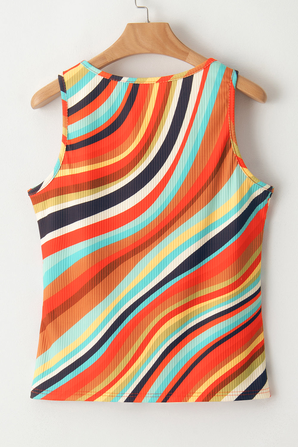 Multicolour Wavy Striped Buttoned V Neck Tank Top