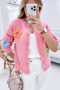 Cardigan Pink buttoned with floral pattern *