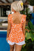 Orange floral print square neck ruffle tank top