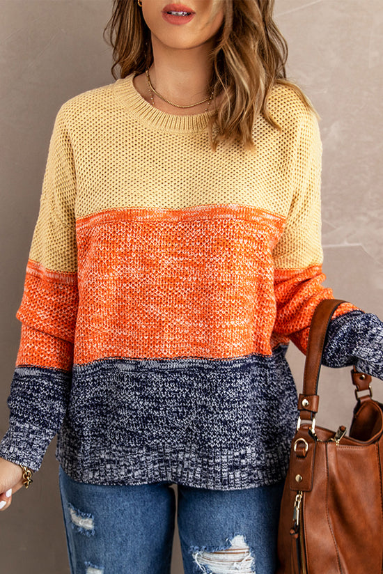 Blue color block mesh texture sweater