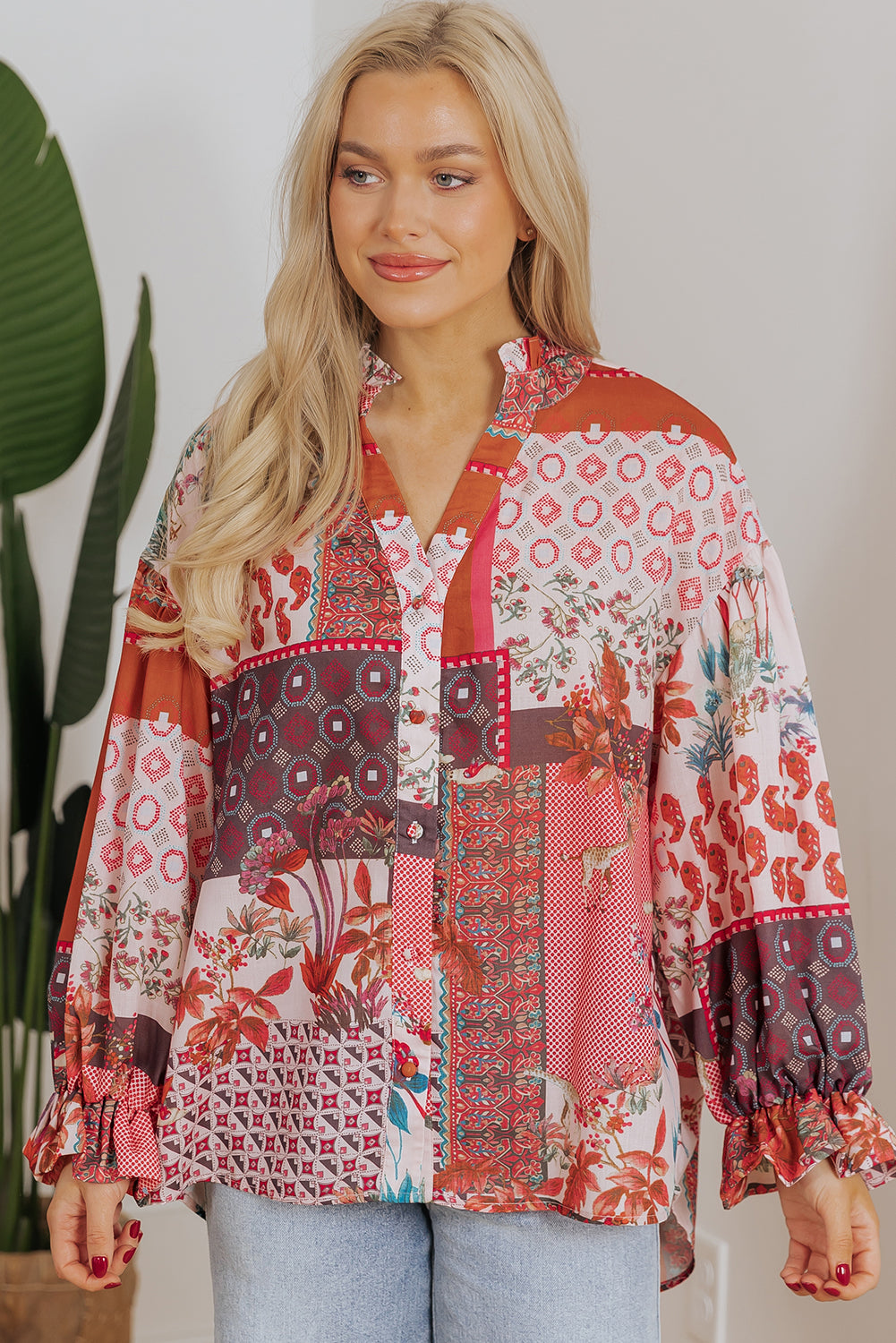 Chemise à manches bulles en patchwork *-A WOMAN WE LOVE
