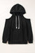 Black Drawstring Off Shoulder Hoodie with Seam Detail