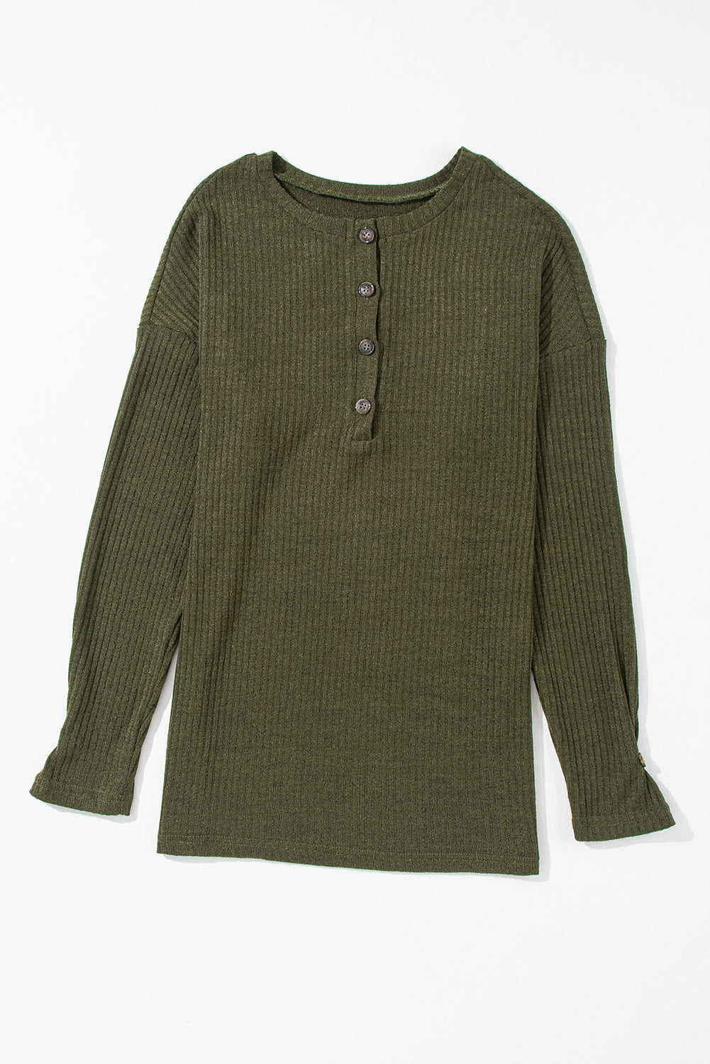 Haut en tricot Henley texturé côtelé vert jungle