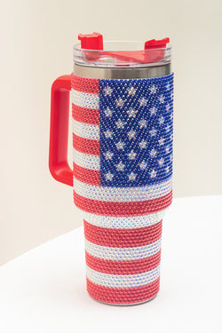 Gobelet thermos de 40 oz avec imprimé drapeau américain en strass rouge