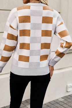 Khaki sweater with tiles and ribbed edges *