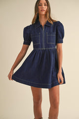 Vestido de mezclilla azul sucio, corpiño con cremallera *