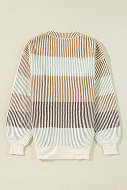 Brown Sleeve with sleeve in textured knitting color block *