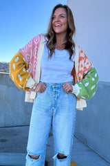 Cardigan ouvert sur le devant à imprimés variés de fleurs et de pois orange-A WOMAN WE LOVE