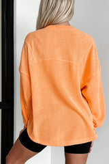 Grapefruit Orange Solid Color Textured Long Sleeve Top