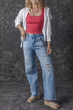 Light blue right jeans High waist aged effect