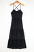 Long black crushed dress bare back with bodies on several levels