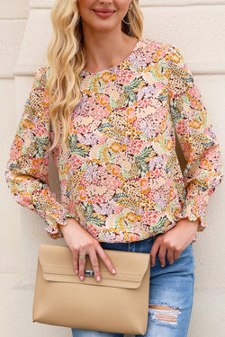 Yellow flower blouse with puffy sleeves