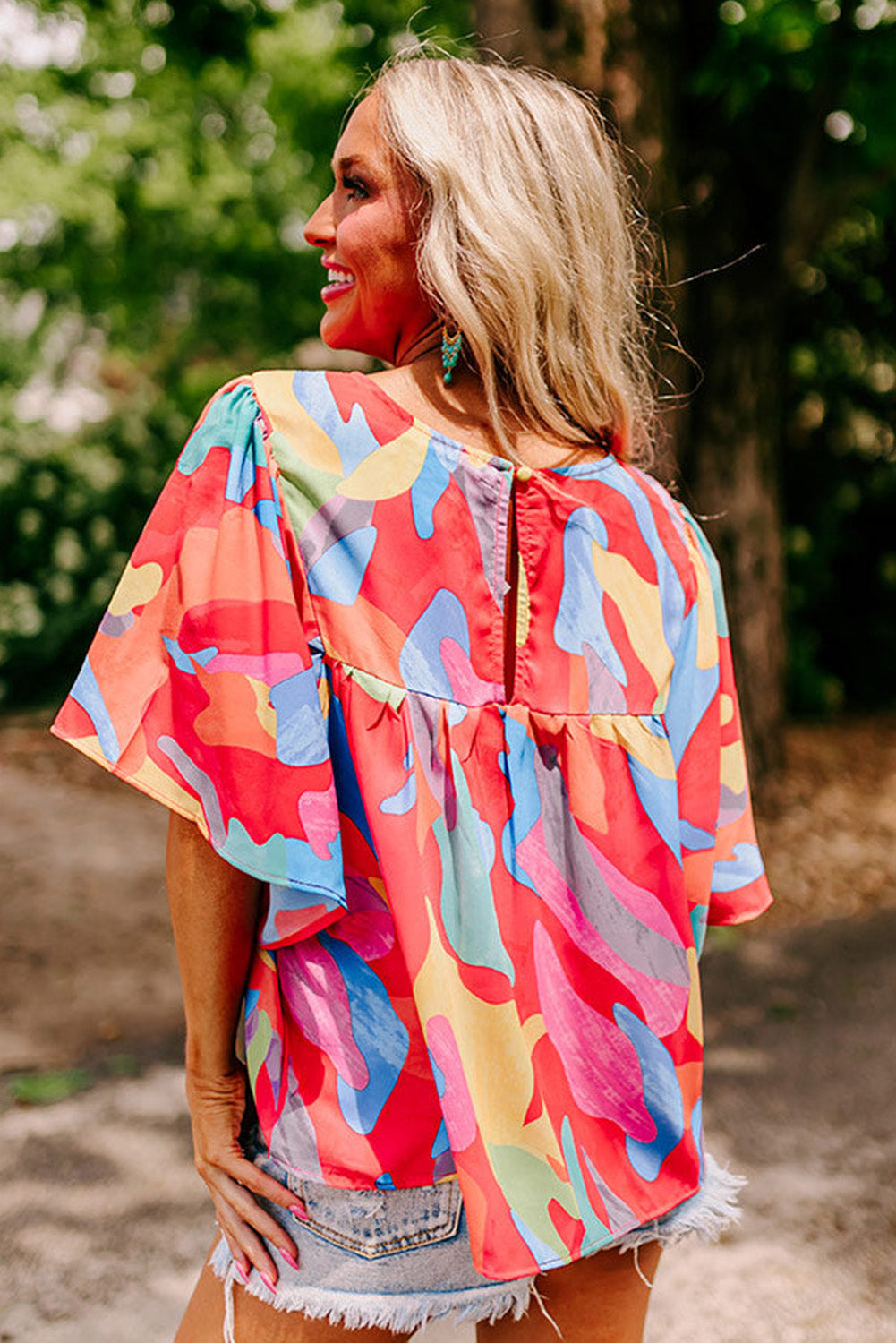 Blouse multicolore à col abstrait-A WOMAN WE LOVE