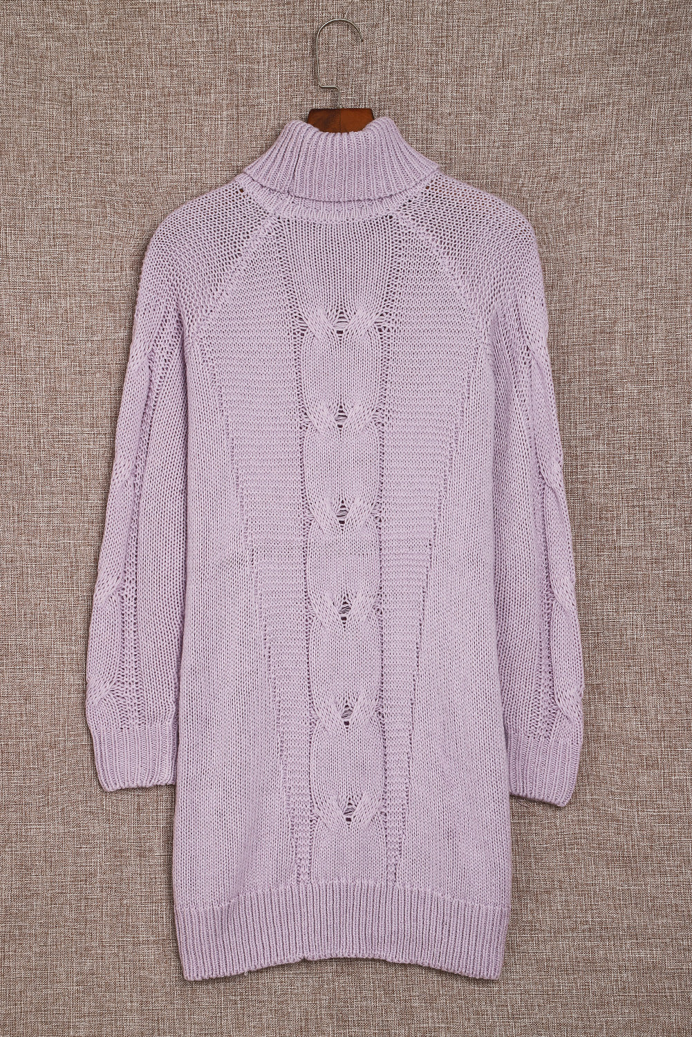 Robe pull décontractée à col haut et franges torsadées violette