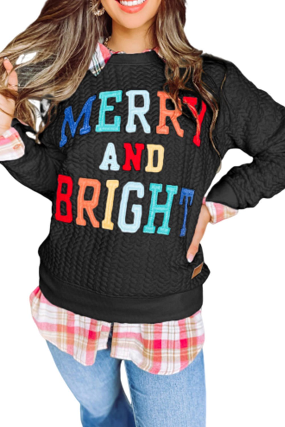 Black Merry And Bright Cable Knit Pullover Sweatshirt