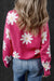 Hot Pink Daisy Flower Crew Neck Long Sleeve Sweater