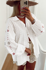 Chemise blanche en patchwork à œillets et manches bouffantes *-A WOMAN WE LOVE