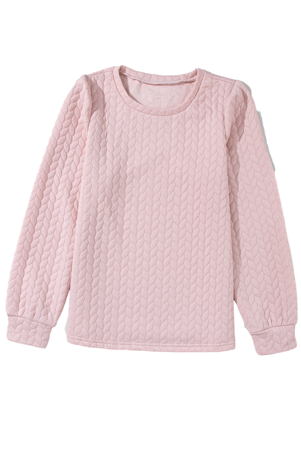 Sweat-shirt rose clair à manches bouffantes texturées et torsadées